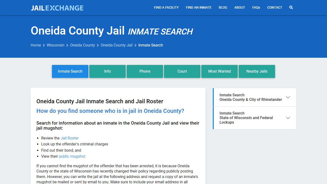 Inmate Search: Roster & Mugshots - Oneida County Jail, WI
